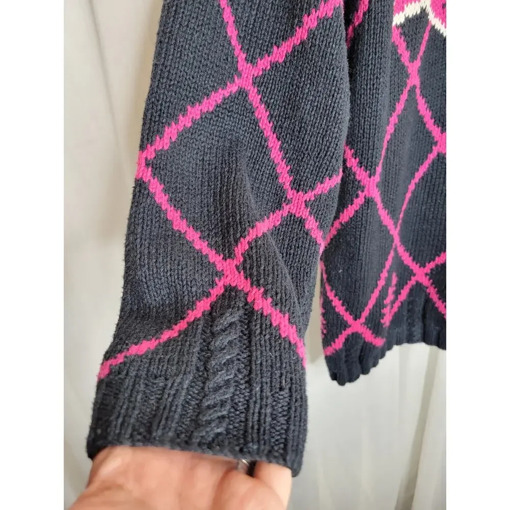 Piccone Sport Vintage Pink and Navy Hand Knit Sweater, M
